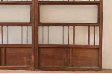 アンティーク建具　風情のある佇まいが魅力的な格子入りガラス戸2枚セット(引き戸、格子戸、ガラス帯戸)(R-072516)