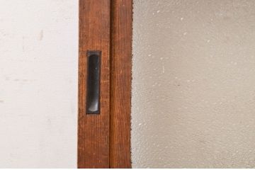 アンティーク建具　風情のある佇まいが魅力的な格子入りガラス戸2枚セット(引き戸、格子戸、ガラス帯戸)(R-072516)