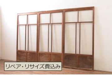 アンティーク建具　大正ロマン　どこか懐かしい雰囲気漂うガラス戸3枚セット(引き戸)(R-072520)