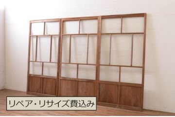アンティーク建具　大正ロマン　どこか懐かしい雰囲気漂うガラス戸3枚セット(引き戸)(R-072521)
