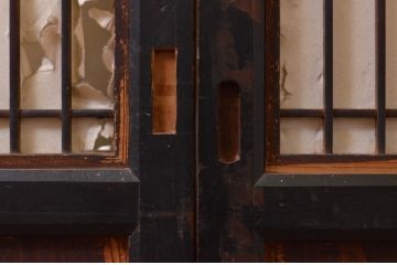 アンティーク建具　和の情緒を演出する障子帯戸3枚セット(引き戸、板戸、格子帯戸、障子戸)(R-072526)