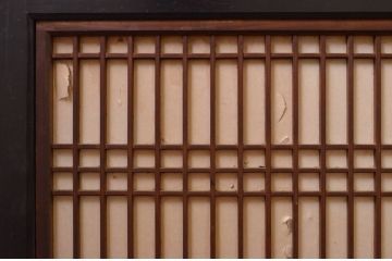 アンティーク建具　和の情緒を演出する障子帯戸4枚セット(引き戸、板戸、格子帯戸、障子戸)(R-072527)
