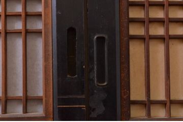 アンティーク建具　和の情緒を演出する障子帯戸4枚セット(引き戸、板戸、格子帯戸、障子戸)(R-072527)