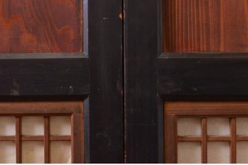 アンティーク建具　和の情緒を演出する障子帯戸4枚セット(引き戸、板戸、格子帯戸、障子戸)(R-072528)
