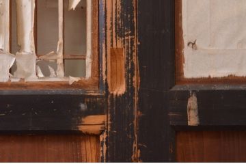 アンティーク建具　和の情緒を演出する障子帯戸4枚セット(引き戸、板戸、格子帯戸、障子戸)(R-072528)