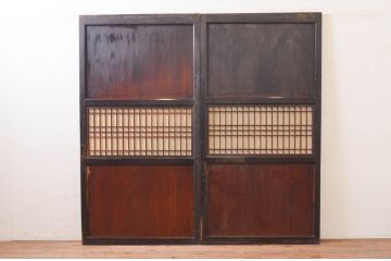 アンティーク建具　上品な和の趣を演出する障子帯戸2枚セット(引き戸、障子戸、格子帯戸)(R-072530)