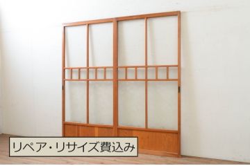 アンティーク建具　ノスタルジックな雰囲気溢れるガラス戸2枚セット(引き戸)(R-072531)