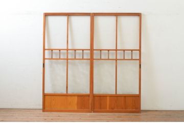 アンティーク建具　ノスタルジックな雰囲気溢れるガラス戸2枚セット(引き戸)(R-072531)
