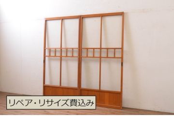 アンティーク建具　ノスタルジックな雰囲気溢れるガラス戸2枚セット(引き戸)(R-072532)
