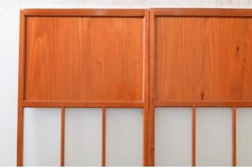 アンティーク建具　レトロな空間作りにおすすめな幅狭ガラス帯戸2枚セット(引き戸、板戸)(R-072537)