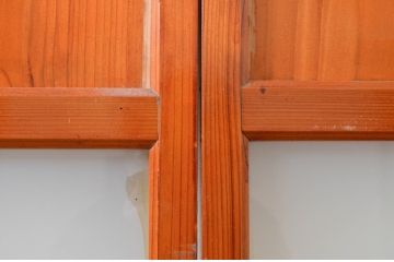 アンティーク建具　レトロな空間作りにおすすめな幅狭ガラス帯戸2枚セット(引き戸、板戸)(R-072537)