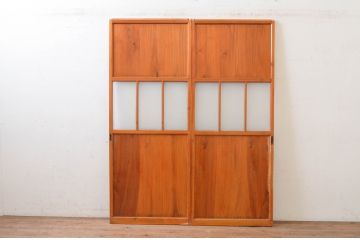 アンティーク建具　レトロな空間作りにおすすめな幅狭ガラス帯戸2枚セット(引き戸、板戸)(R-072537)