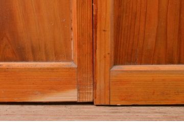 アンティーク建具　レトロな空間作りにおすすめな幅狭ガラス帯戸2枚セット(引き戸、板戸)(R-072537)