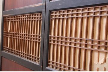 アンティーク建具　和の情緒を演出する障子帯戸4枚セット(引き戸、板戸、障子戸)(R-072538)