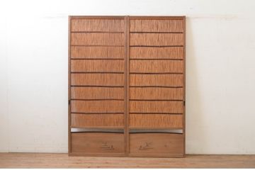 アンティーク建具　情緒あふれる空間づくりにおすすめの御簾戸2枚セット(引き戸、簾戸、簀戸、葭戸、夏障子、夏戸、葦戸)(R-072543)