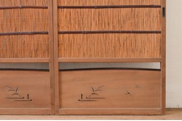 アンティーク建具　情緒あふれる空間づくりにおすすめの御簾戸2枚セット(引き戸、簾戸、簀戸、葭戸、夏障子、夏戸、葦戸)(R-072543)