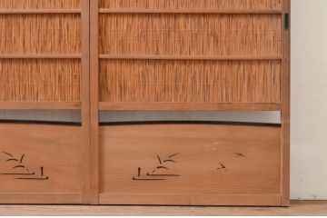 アンティーク建具　情緒あふれる空間づくりにおすすめの御簾戸2枚セット(引き戸、簾戸、簀戸、葭戸、夏障子、夏戸、葦戸)(R-072543)