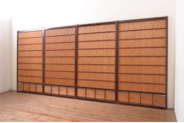 アンティーク建具　情緒あふれる空間づくりにおすすめの御簾戸4枚セット(引き戸、簾戸、簀戸、葭戸、夏障子、夏戸、葦戸)(R-072544)