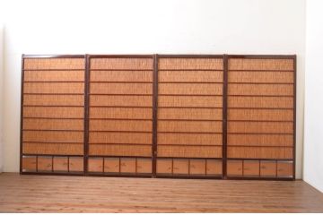 アンティーク建具　情緒あふれる空間づくりにおすすめの御簾戸4枚セット(引き戸、簾戸、簀戸、葭戸、夏障子、夏戸、葦戸)(R-072544)
