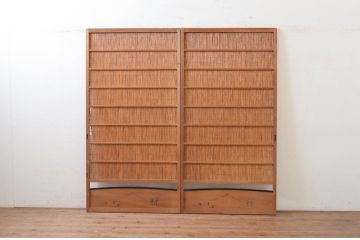 アンティーク建具　情緒あふれる空間づくりにおすすめの御簾戸2枚セット(引き戸、簾戸、簀戸、葭戸、夏障子、夏戸、葦戸)(R-072545)