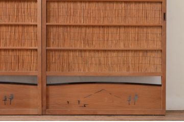 アンティーク建具　情緒あふれる空間づくりにおすすめの御簾戸2枚セット(引き戸、簾戸、簀戸、葭戸、夏障子、夏戸、葦戸)(R-072545)
