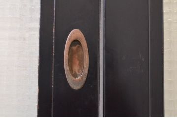 アンティーク建具　高級品!!　石川県産　鏡板欅(ケヤキ)材　バイカラーが目を引く上品なガラス戸4枚セット(引き戸)(R-072546)