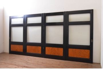 アンティーク建具　高級品!!　石川県産　鏡板欅(ケヤキ)材　バイカラーが目を引く上品なガラス戸4枚セット(引き戸)(R-072547)