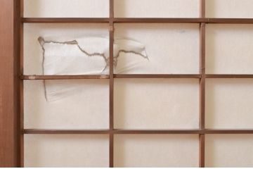 アンティーク建具　レトロな空間を演出する格子入り障子戸2枚セット(引き戸、格子戸、ガラス帯戸)(R-072550)