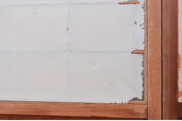 アンティーク建具　レトロな空間を演出する格子入り障子戸2枚セット(引き戸、格子戸、ガラス帯戸)(R-072550)