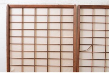 アンティーク建具　レトロな空間を演出する格子入り障子戸2枚セット(引き戸、格子戸、ガラス帯戸)(R-072551)