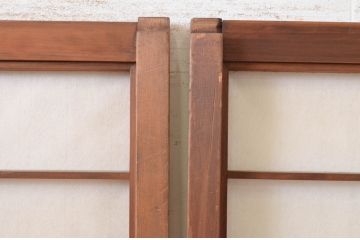 アンティーク建具　レトロな空間を演出する格子入り障子戸2枚セット(引き戸、格子戸、ガラス帯戸)(R-072551)