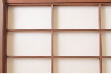 アンティーク建具　レトロな空間を演出する格子入り障子戸2枚セット(引き戸、格子戸、ガラス帯戸)(R-072551)