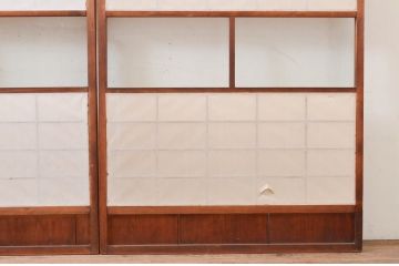 アンティーク建具　レトロな空間を演出する格子入り障子戸2枚セット(引き戸、格子戸、ガラス帯戸)(R-072551)