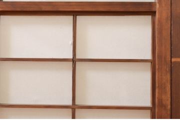 アンティーク建具　レトロな空間を演出する格子入り幅狭障子戸2枚セット(引き戸、格子戸、帯戸)(R-072552)