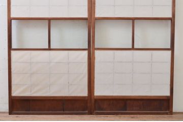 アンティーク建具　レトロな空間を演出する格子入り幅狭障子戸2枚セット(引き戸、格子戸、ガラス帯戸)(R-072553)