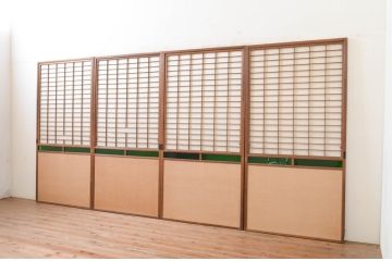 アンティーク建具　古い遊郭から出た希少な色ガラス入り障子戸4枚セット(引き戸、格子戸)(R-072554)