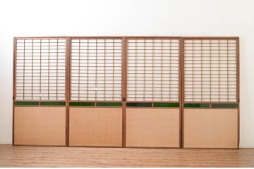 アンティーク建具　古い遊郭から出た希少な色ガラス入り障子戸4枚セット(引き戸、格子戸)(R-072554)