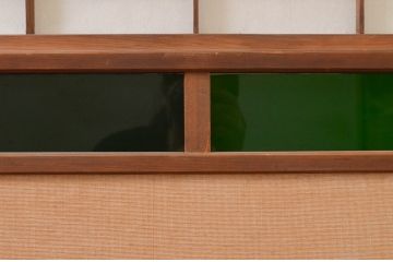 アンティーク建具　古い遊郭から出た希少な色ガラス入り障子戸4枚セット(引き戸、格子戸)(R-072554)