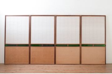 アンティーク建具　古い遊郭から出た希少な色ガラス入り障子戸4枚セット(引き戸、格子戸)(R-072554)