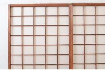 アンティーク建具　古い遊郭から出た希少な色ガラス入り障子戸2枚セット(引き戸、格子戸)(R-072555)