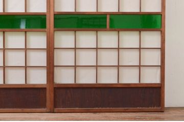 アンティーク建具　古い遊郭から出た希少な色ガラス入り障子戸2枚セット(引き戸、格子戸)(R-072555)