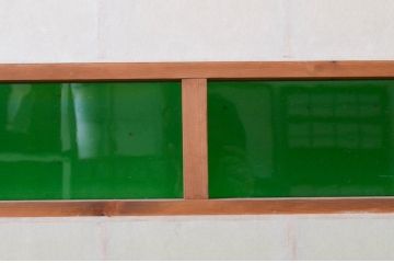 アンティーク建具　古い遊郭から出た希少な色ガラス入り障子戸2枚セット(引き戸、格子戸)(R-072555)