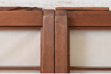 アンティーク建具　レトロな空間を演出する格子入り障子戸2枚セット(引き戸、格子戸、帯戸)(R-072557)