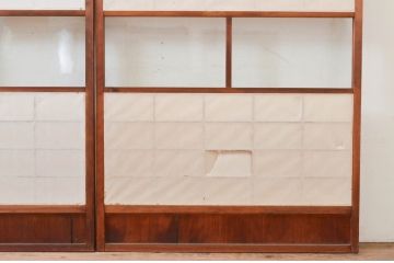 アンティーク建具　レトロな空間を演出する格子入り障子戸2枚セット(引き戸、格子戸、帯戸)(R-072557)