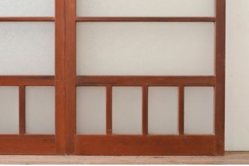 アンティーク建具　レトロ　ダイヤガラス入り　ノスタルジックな雰囲気漂うガラス戸2枚セット(引き戸)(R-072560)