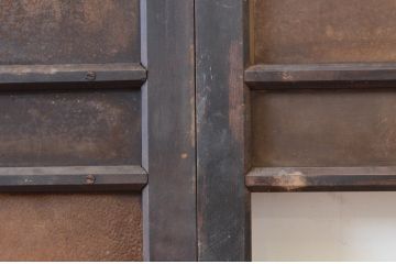アンティーク建具　ダイヤガラス入り　落ち着いた空間に合わせやすいレトロなガラス戸2枚セット(引き戸、板戸)(R-072561)