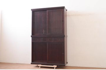 中古　民芸家具　和光　NEW北樹　水屋115K　上質な和の空間を演出する二段重ね水屋箪笥(食器棚、茶箪笥、キャビネット、収納棚、戸棚、店舗什器)(R-072565)