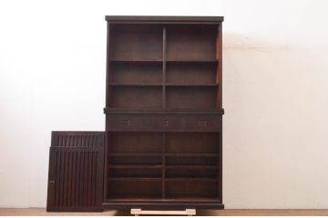 中古　民芸家具　和光　NEW北樹　水屋115K　上質な和の空間を演出する二段重ね水屋箪笥(食器棚、茶箪笥、キャビネット、収納棚、戸棚、店舗什器)(R-072565)