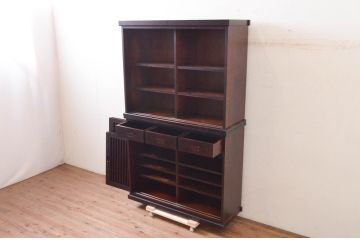 中古　民芸家具　和光　NEW北樹　水屋115K　上質な和の空間を演出する二段重ね水屋箪笥(食器棚、茶箪笥、キャビネット、収納棚、戸棚、店舗什器)(R-072565)