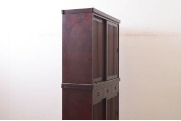 中古　民芸家具　和光　NEW北樹　水屋115K　上質な和の空間を演出する二段重ね水屋箪笥(食器棚、茶箪笥、キャビネット、収納棚、戸棚、店舗什器)(R-072565)